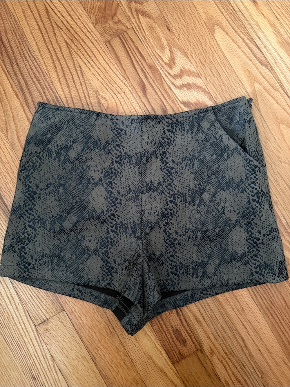 She + Sky Olive Snake Print High Waist Shorts